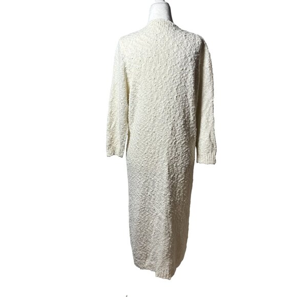 Womens M Cream Textured Knit V-Neck Dress With 3/4 Sleeves & Relaxed Fit - Picture 4 of 10